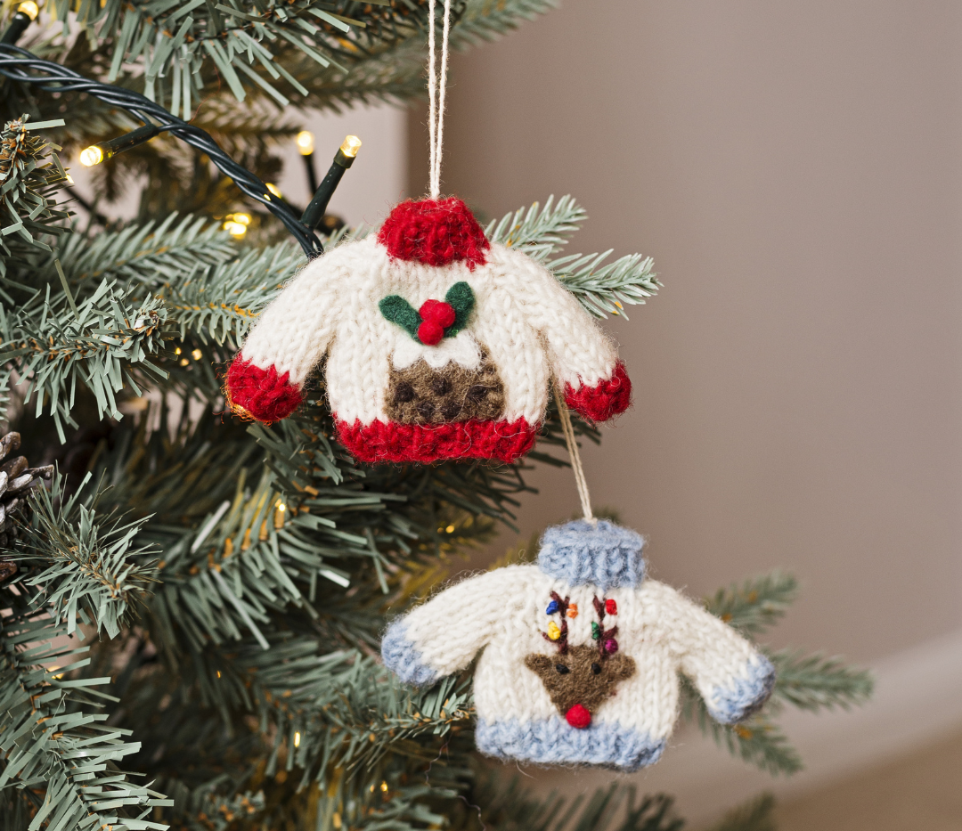 Knitted Christmas Jumper Hanging Felt Decoration - Set of 2
