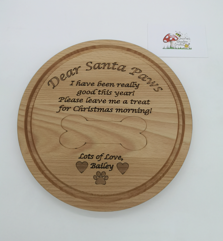 Personalised Pet/ Santa Paws Christmas Eve Boards made on a high quality Beech board.