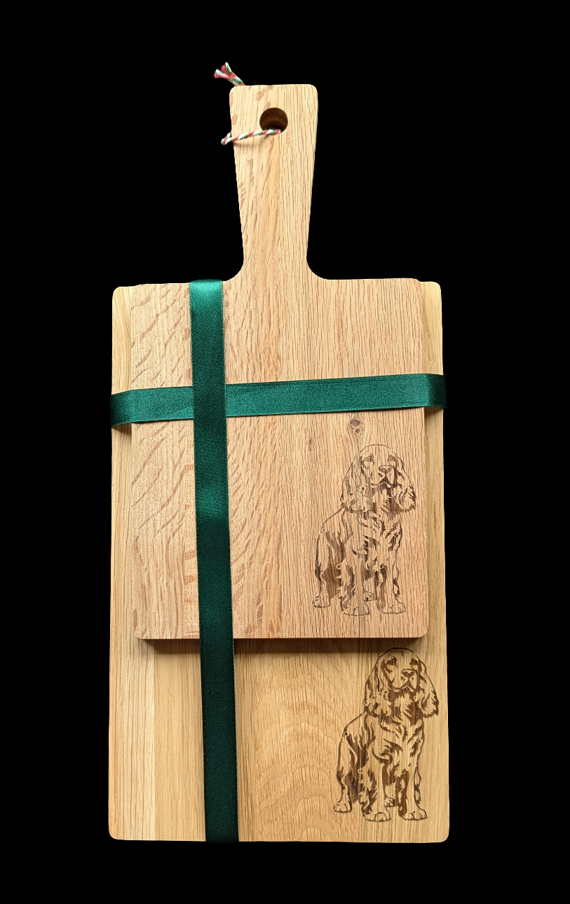 Cocker Spaniel Oak Chopping Board Set- Front