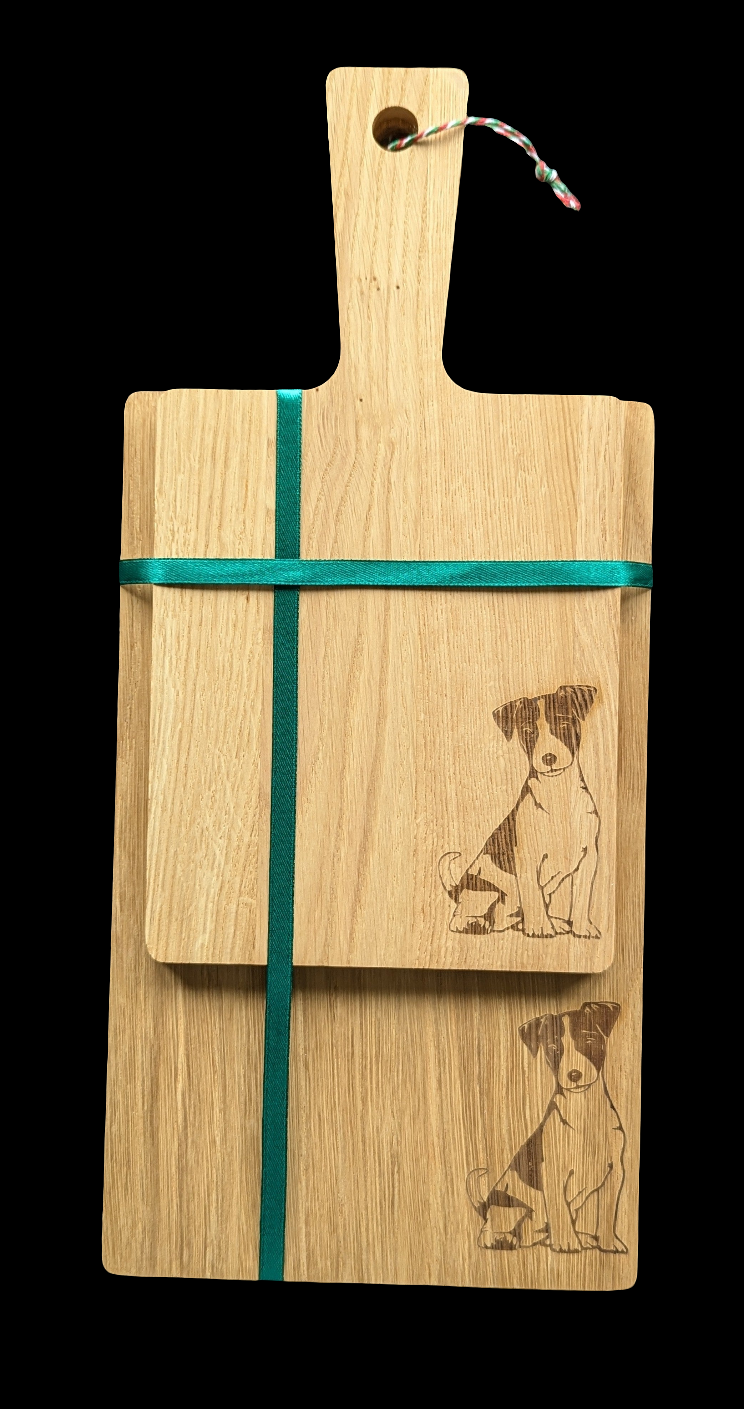 Jack Russell / Terrier Oak Chopping Board Set- Front