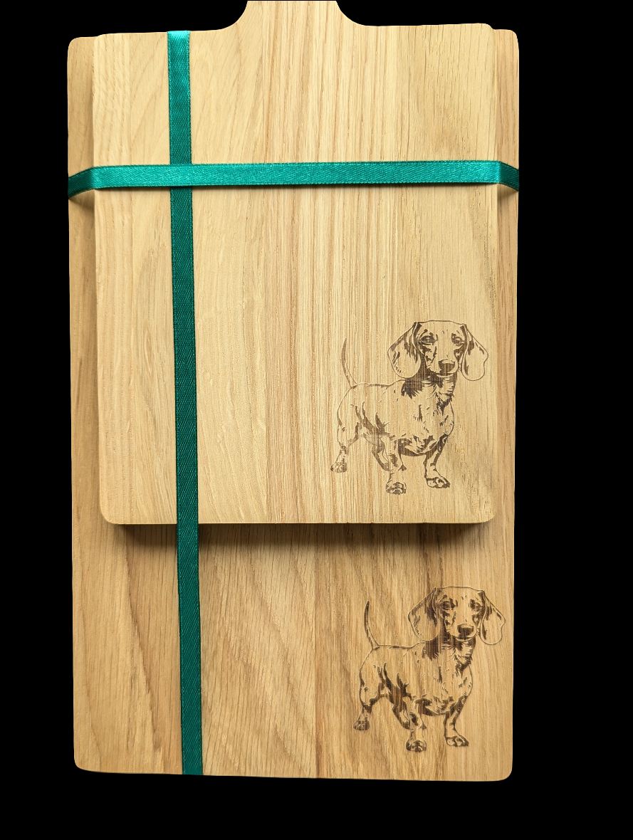 Dachshund Oak Chopping Board Set - Close Up