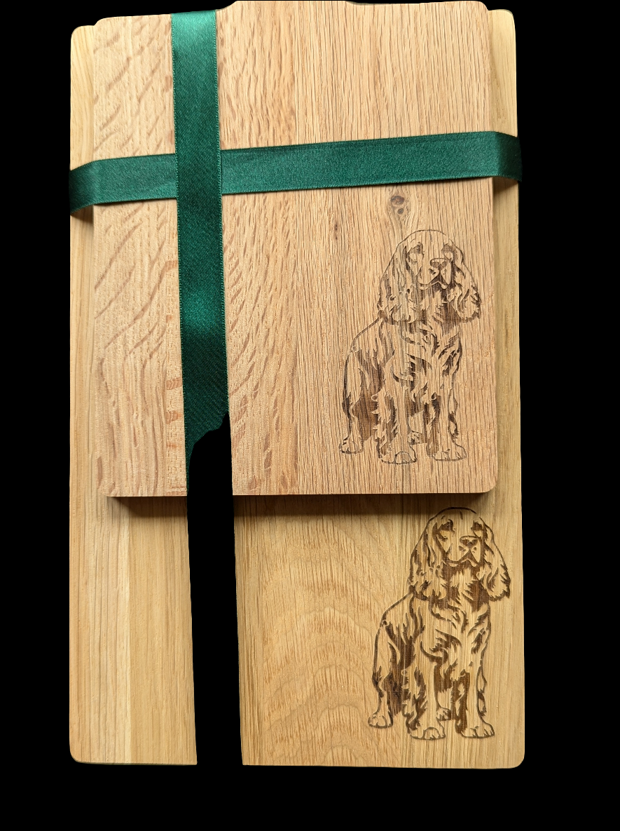 Cocker Spaniel Oak Chopping Board Set- Close up