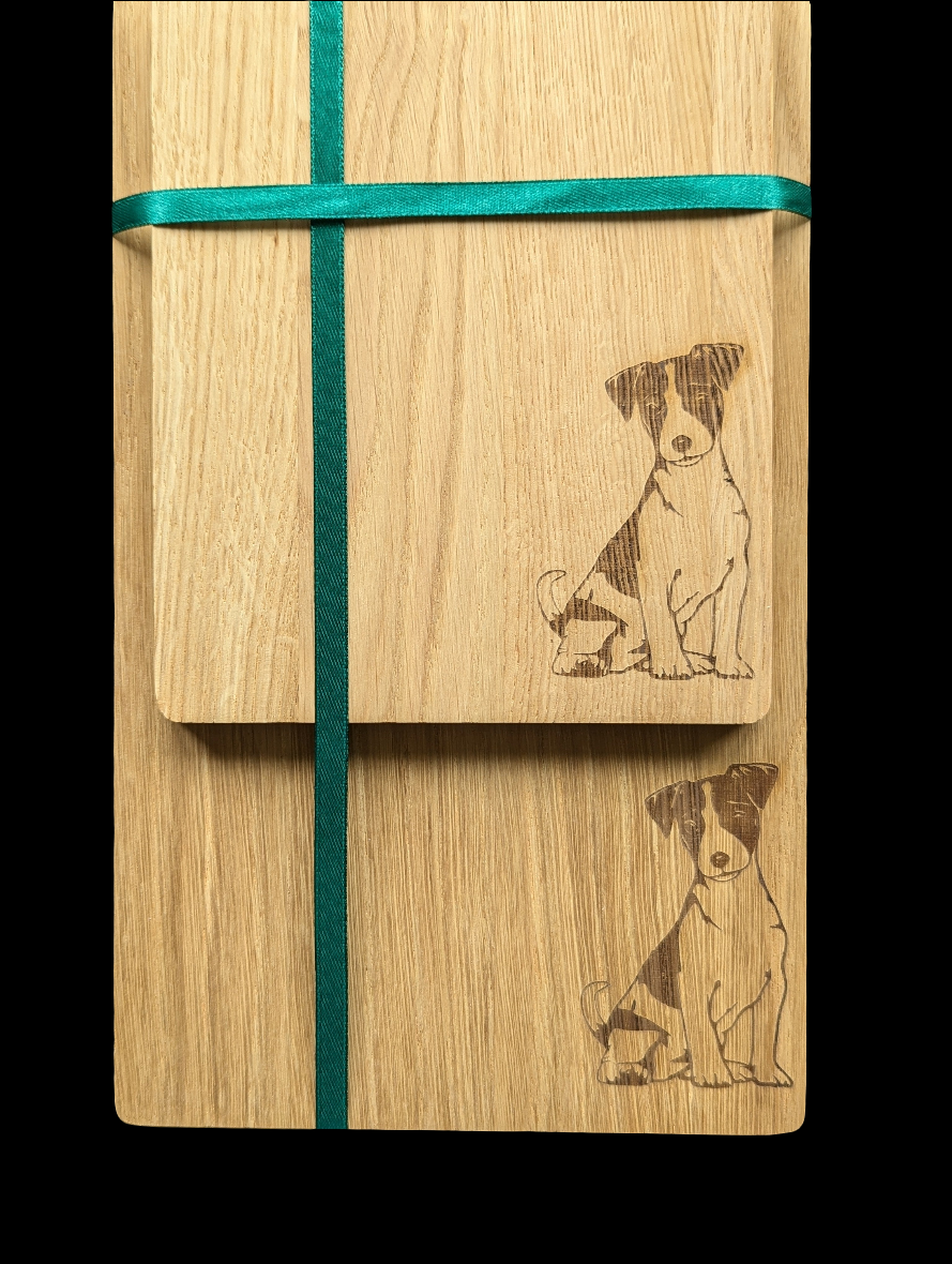 Jack Russell / Terrier Oak Chopping Board Set- Close Up