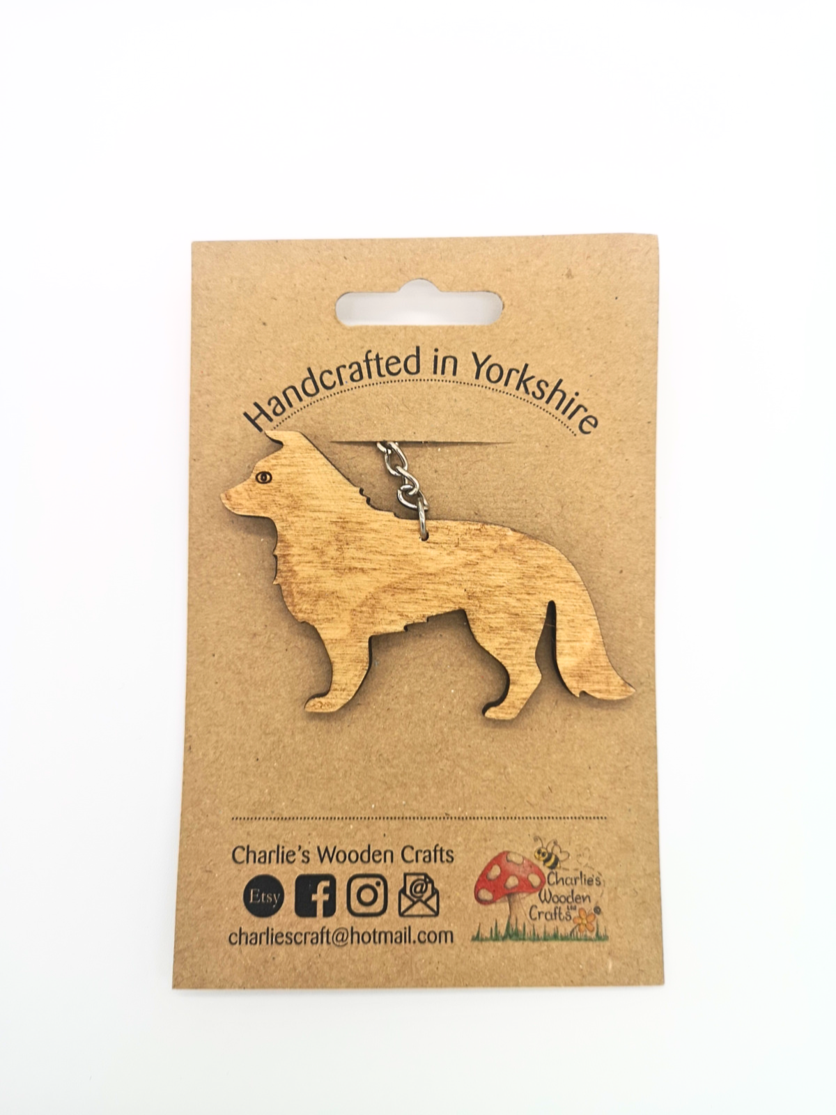 Border Collie Wooden Keyring