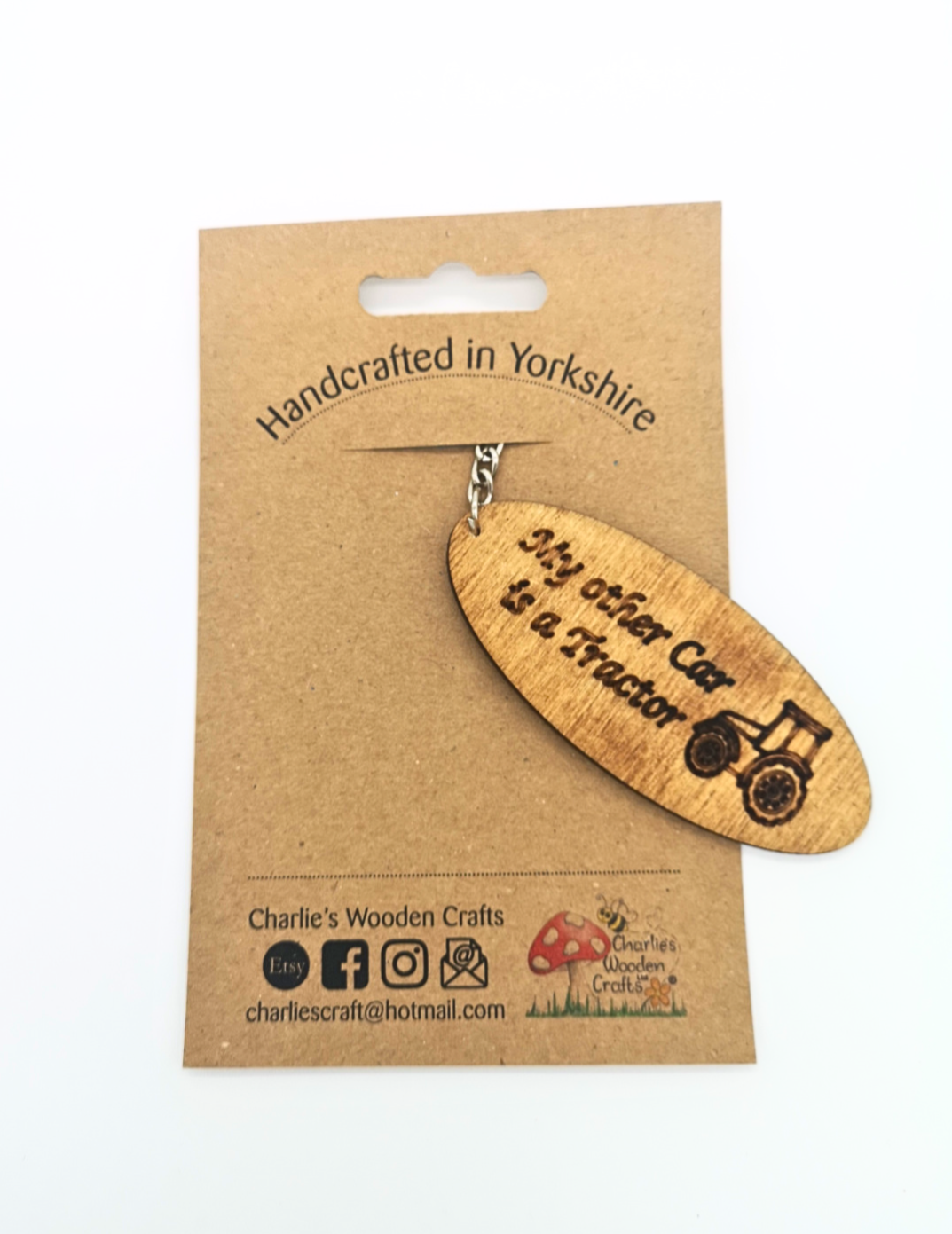 My other car is a tractor Wooden Keyring