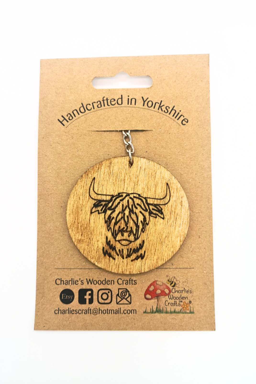 Highland Cow Wooden Keyring