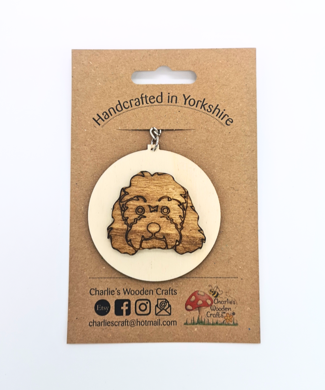 Cockapoo Dog Wooden Keyring