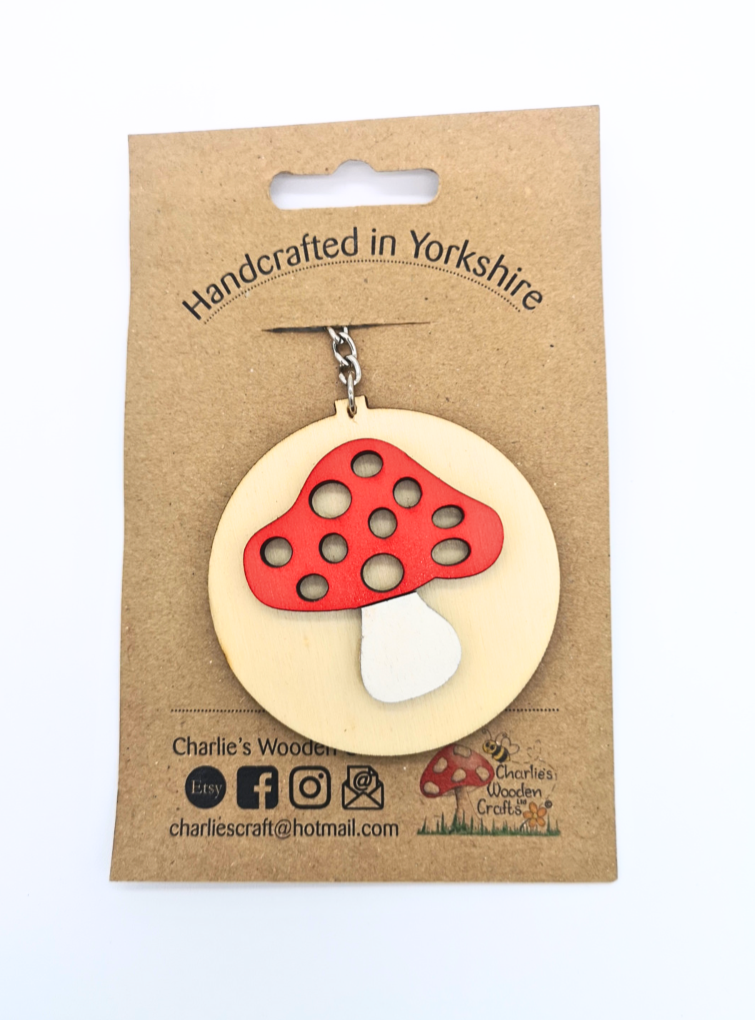 Toadstool Wooden Keyring- Mushroom Keyring.