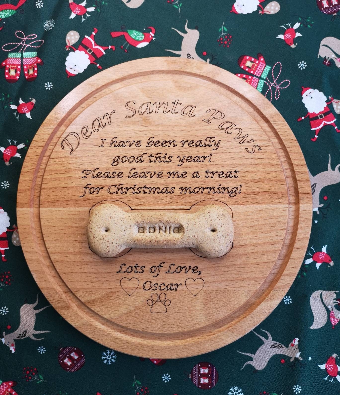 Personalised Pet/ Santa Paws Christmas Eve Boards made on a high quality Beech board.