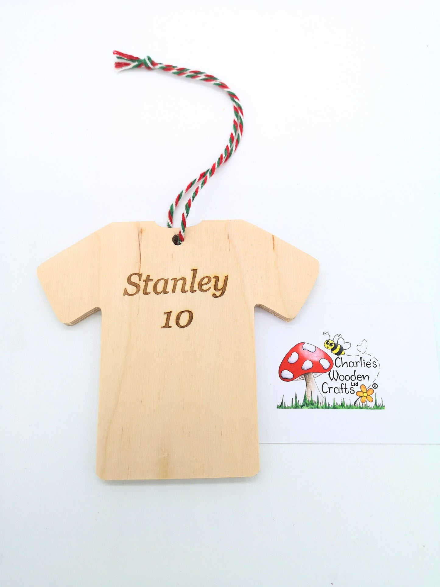 Wooden Football/Rugby shirt Christmas Baubles