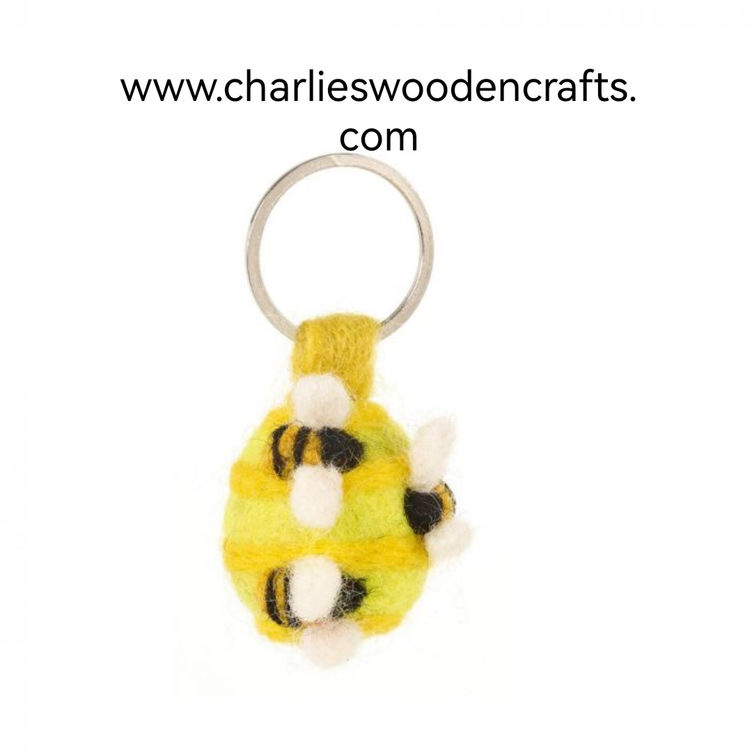 Honey Bees and Hive Felt Keyring