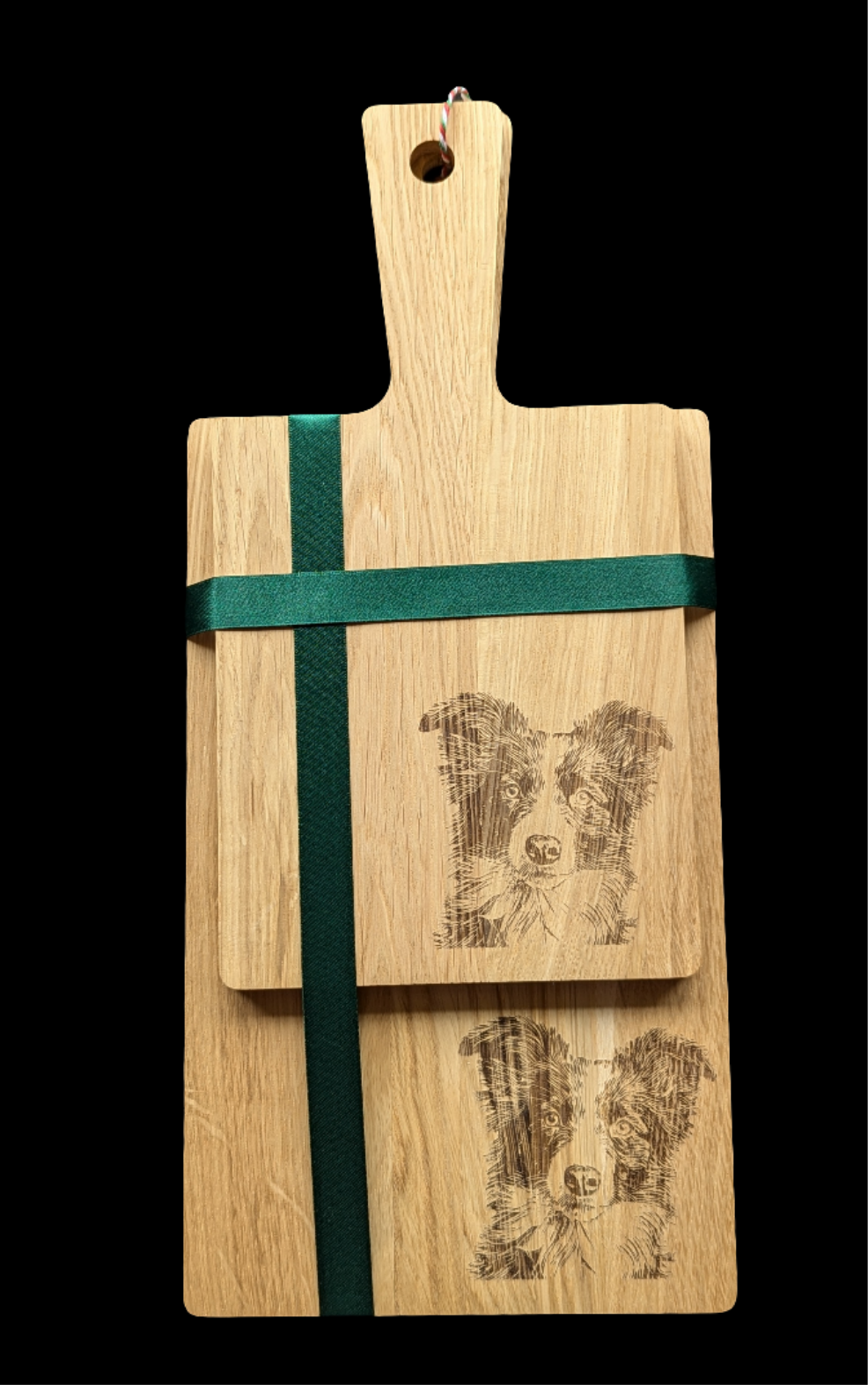 Border Collie Oak Chopping Board Set - Front 