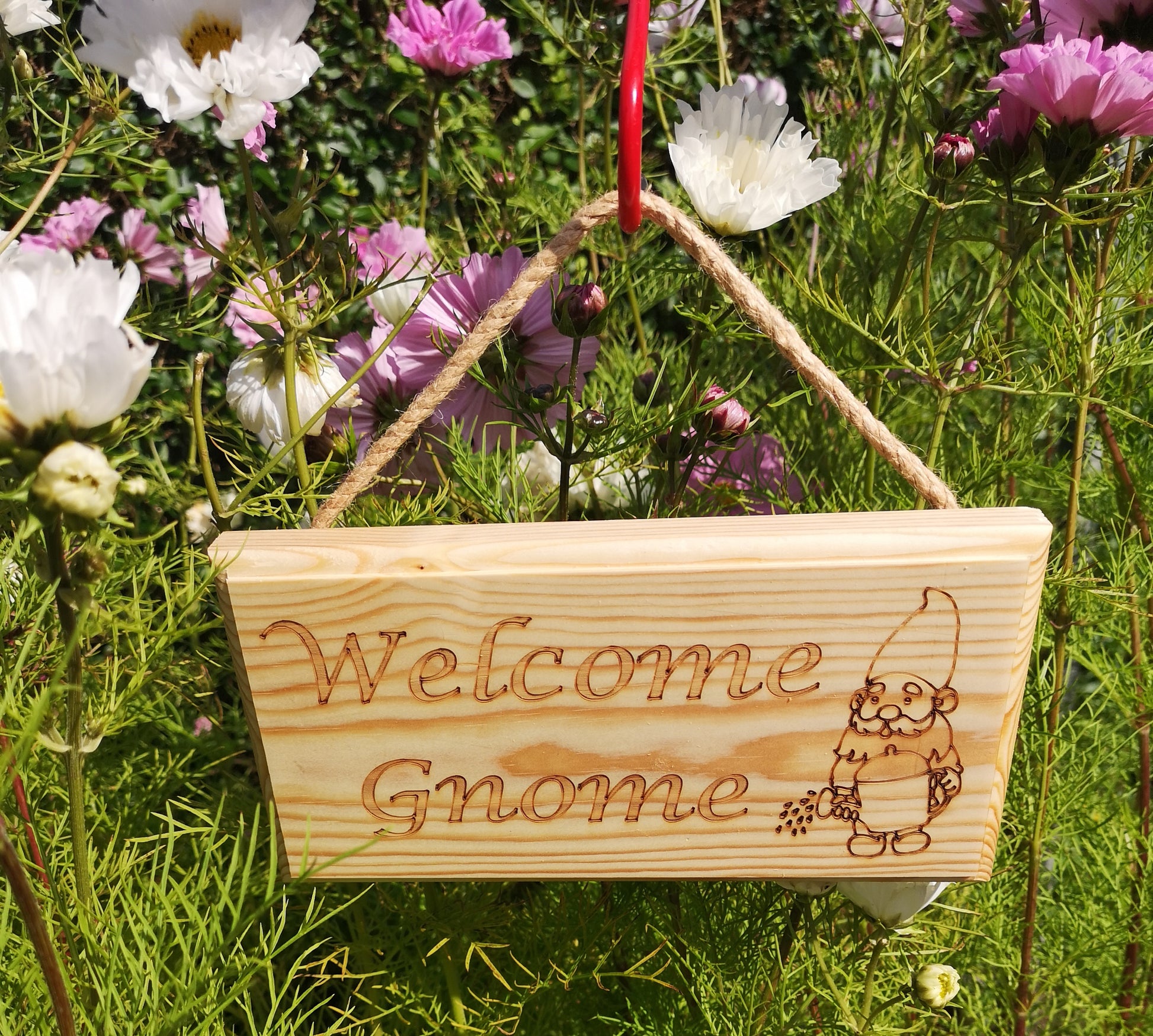 Welcome Gnome outdoor wooden garden sign - Hanger