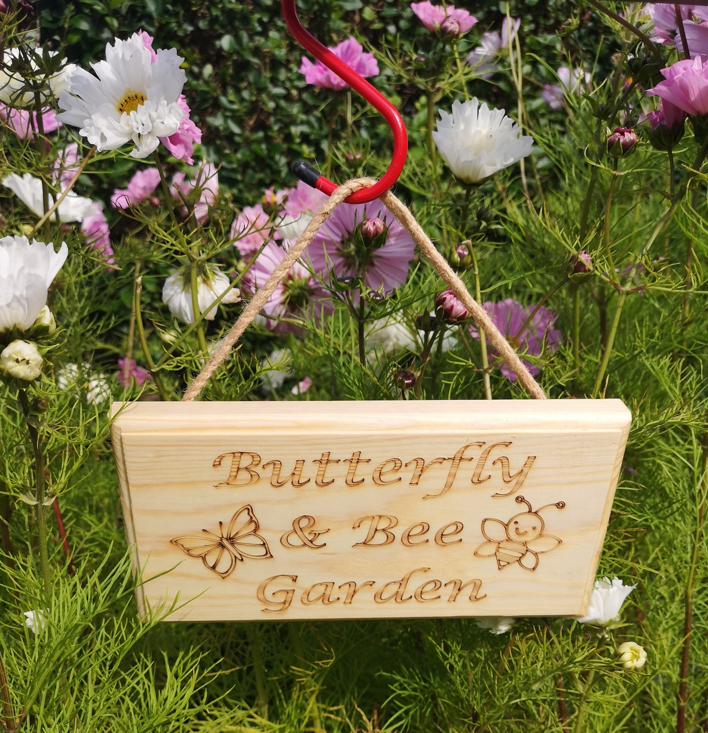 Butterfly and Bee Garden outdoor wooden garden sign - Hanger