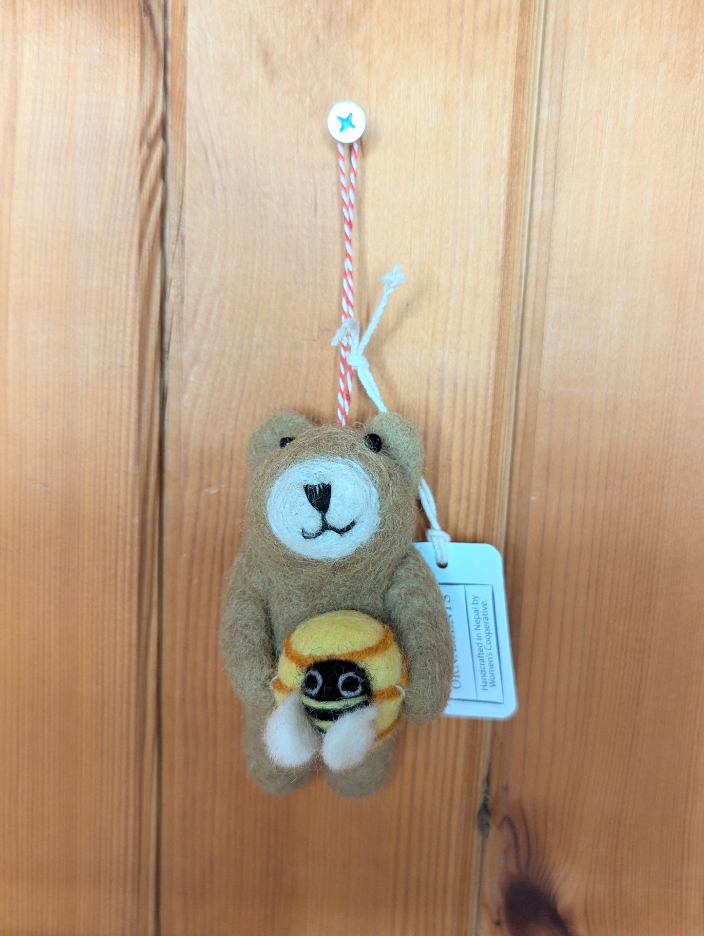 Handmade Bear with a Honey Pot Hanging Felt Decoration