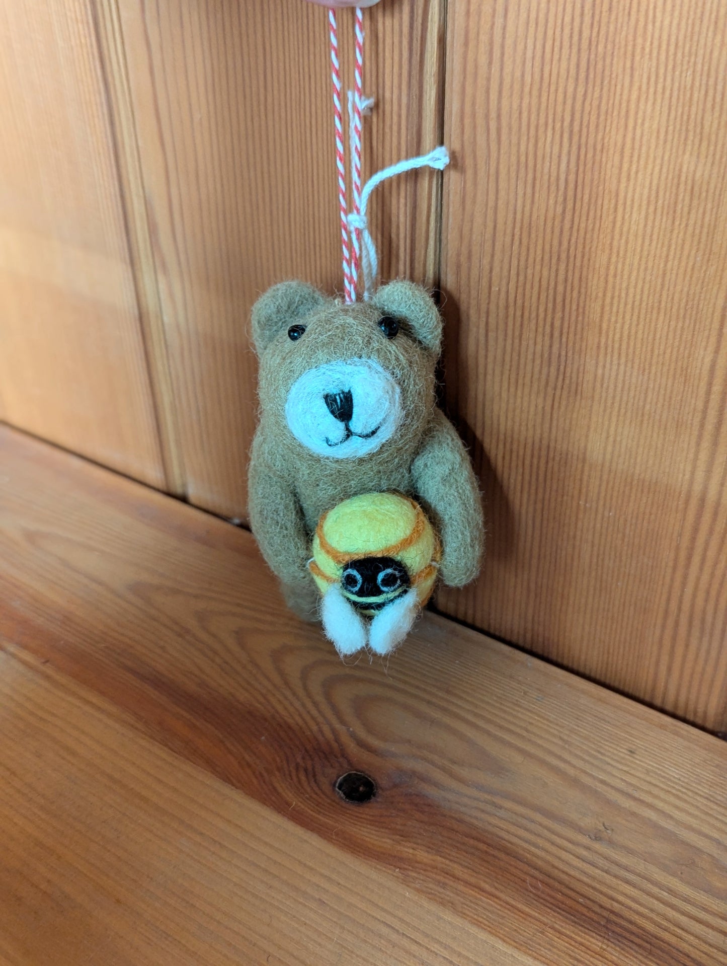 Handmade Bear with a Honey Pot Hanging Felt Decoration