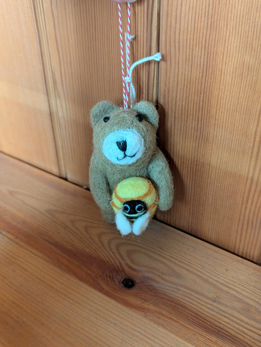 Handmade Bear with a Honey Pot Hanging Felt Decoration