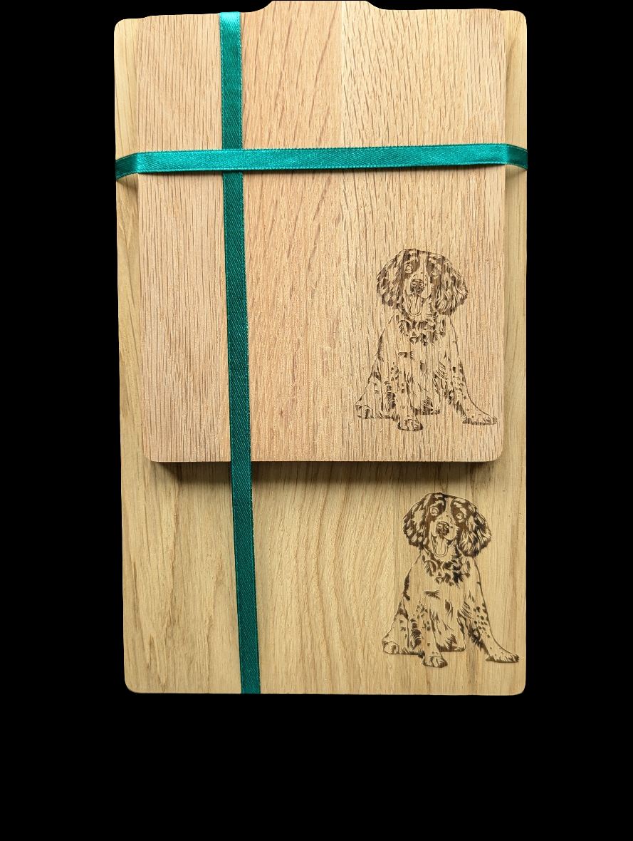 Springer Spaniel Oak Chopping Board Set -Close Up