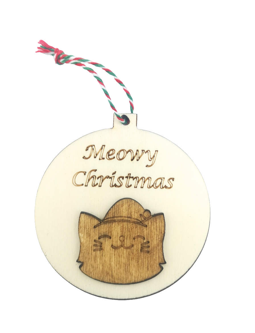 Meowy Christmas Handmade Wooden Christmas Bauble