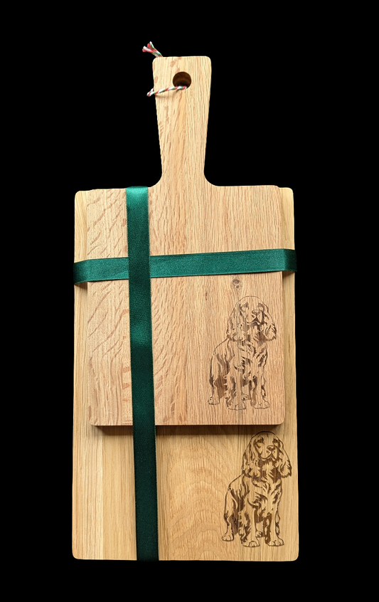 Cocker Spaniel Oak Chopping Board Set- Front 