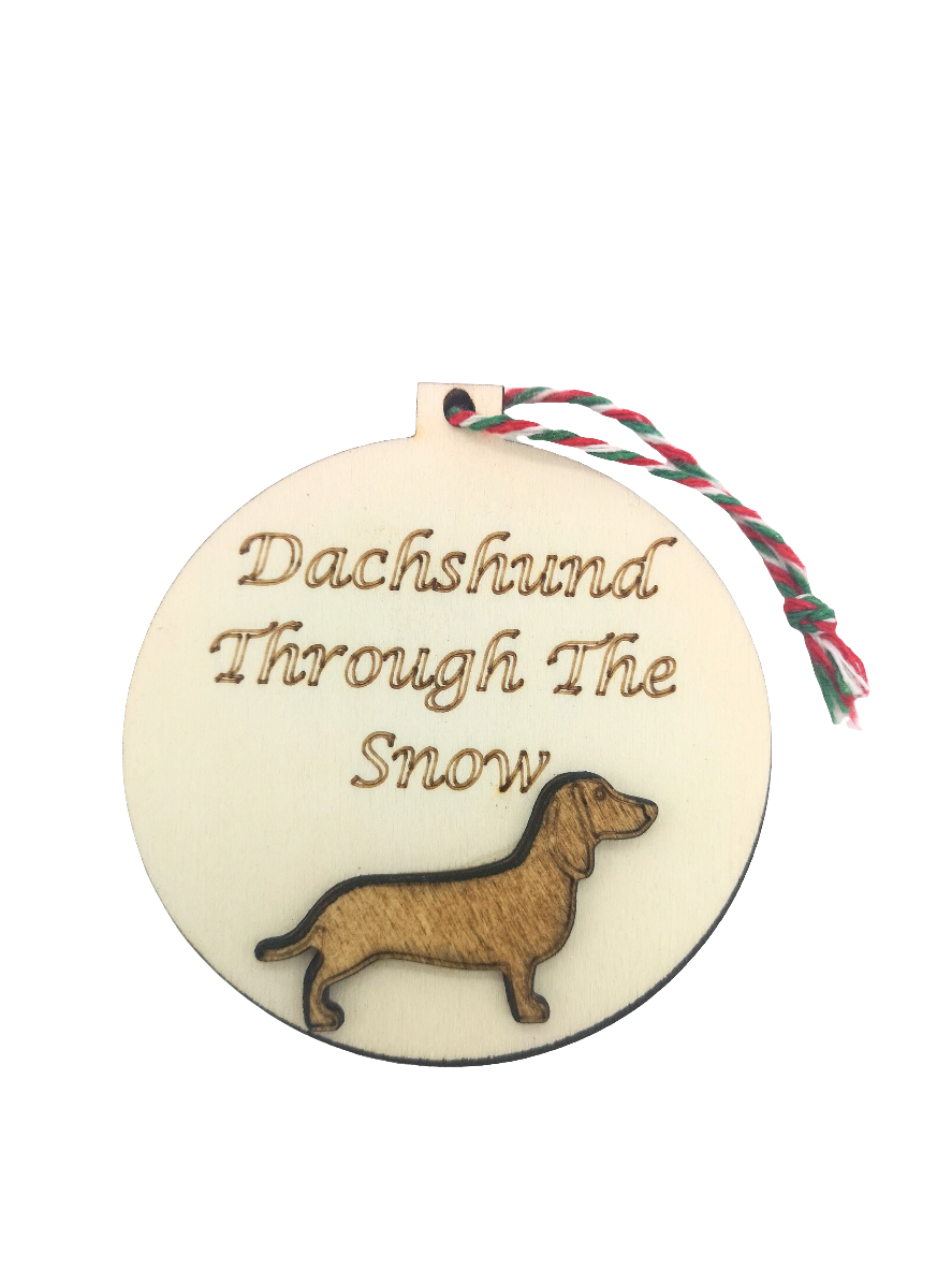 Dachshund Through The Snow Handmade Wooden Christmas Bauble