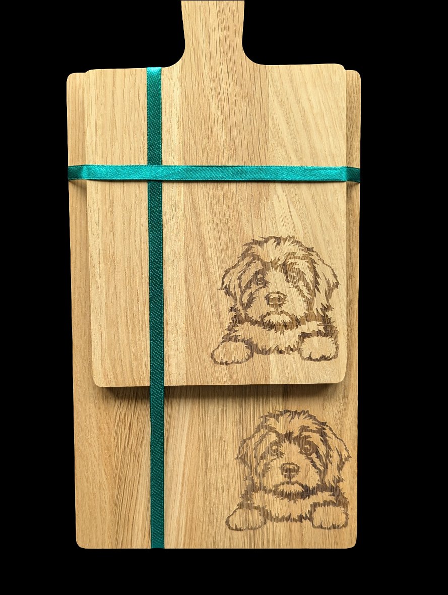 Cavapoo Oak Chopping Board Set - Close Up