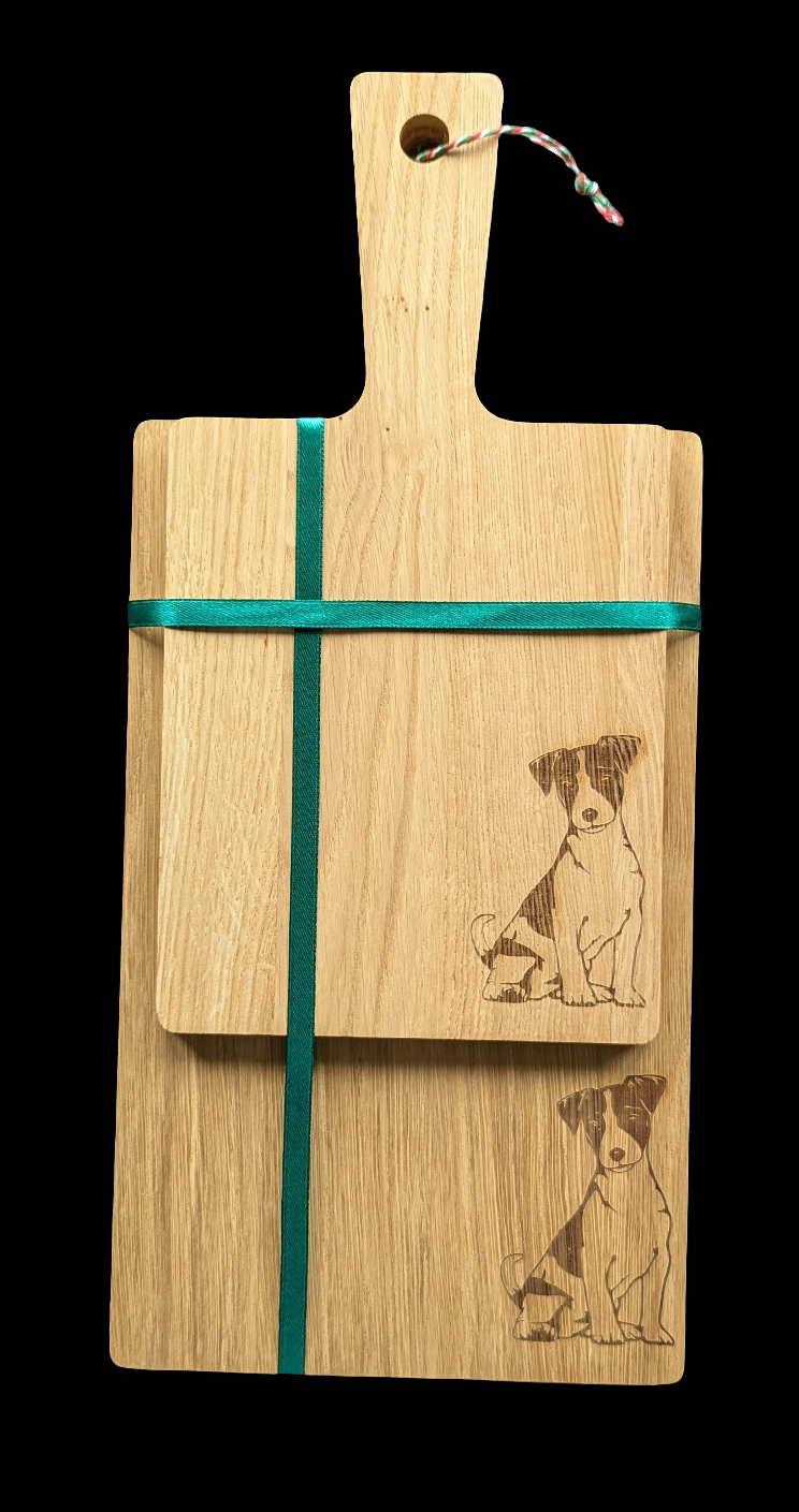 Jack Russell / Terrier Oak Chopping Board Set- Front 