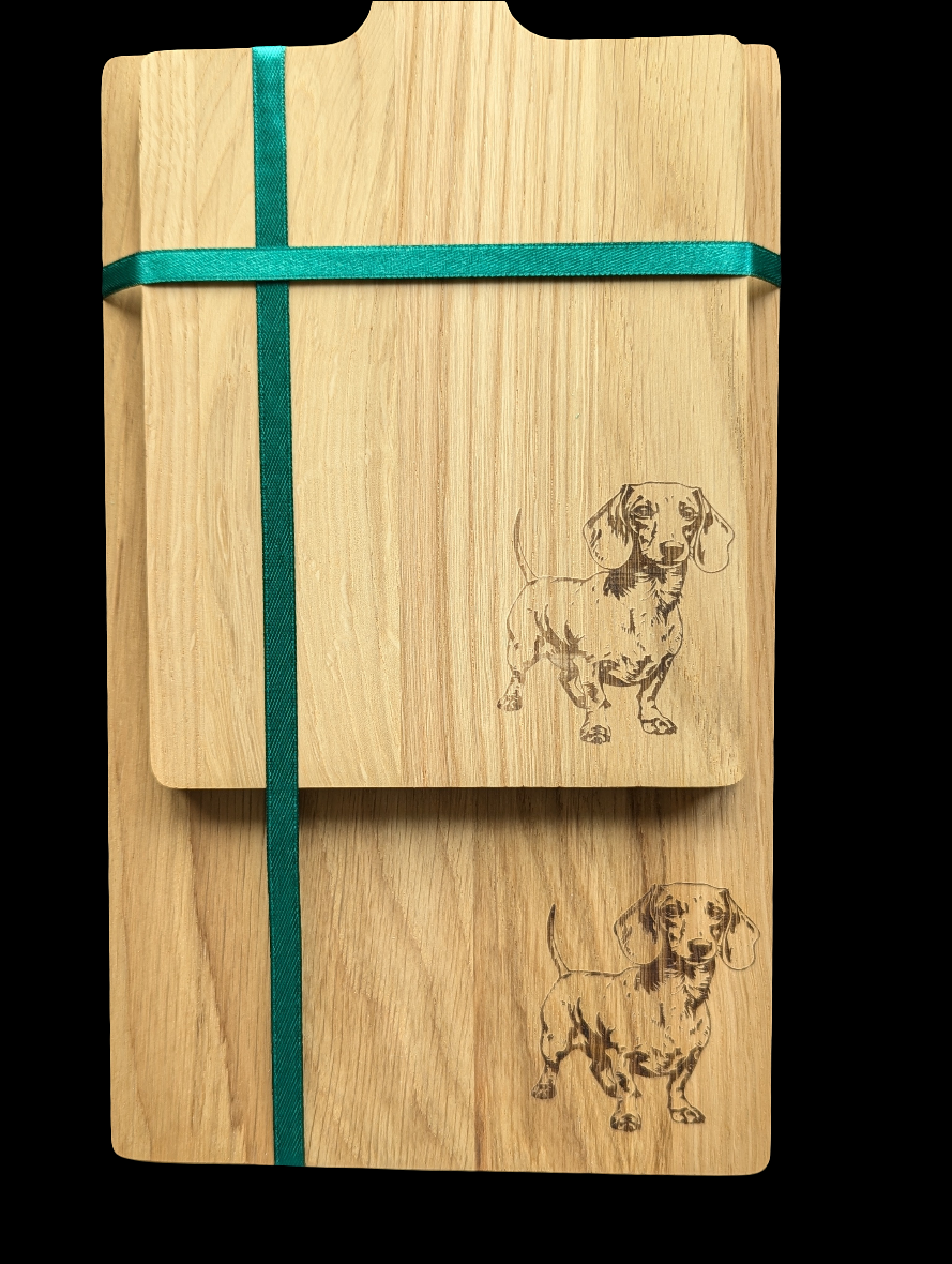 Dachshund Oak Chopping Board Set - Close Up 