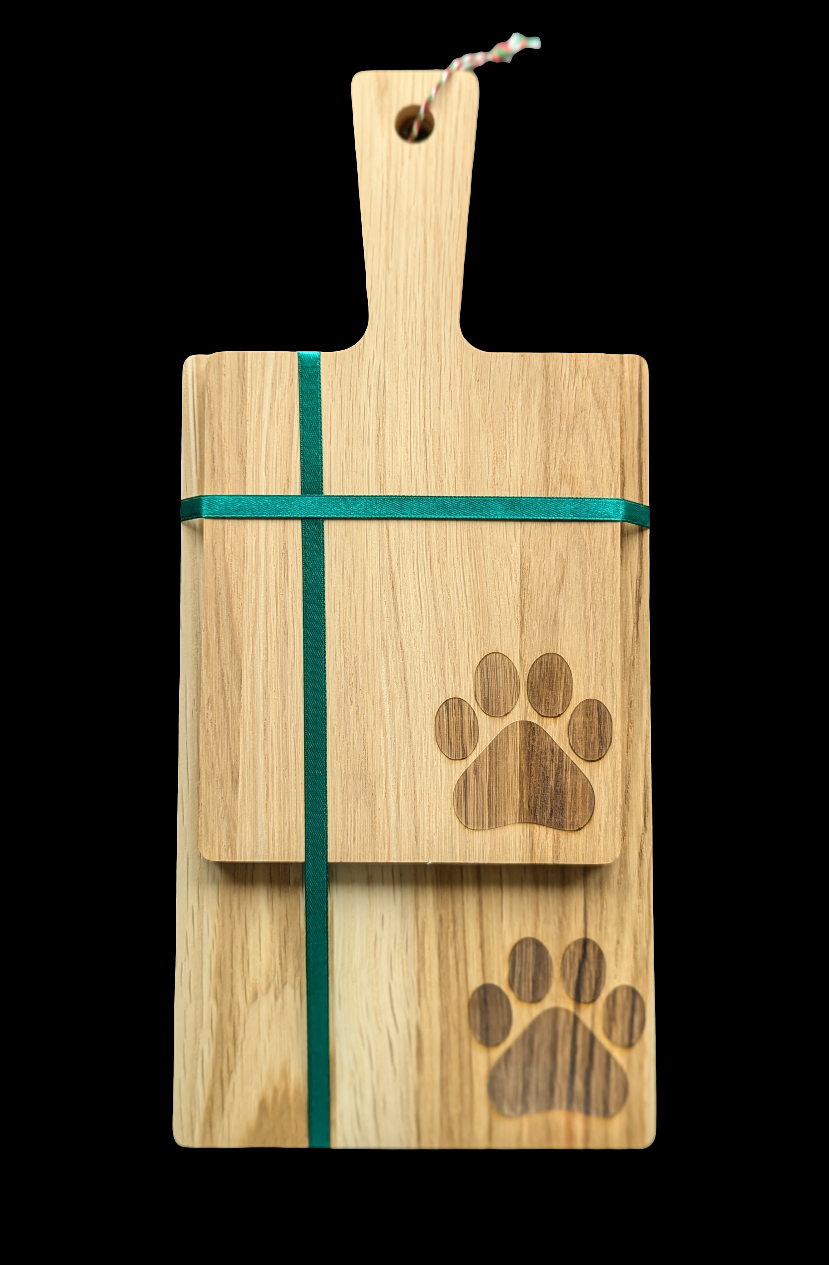 Paw Print Oak Chopping Board Set - Front