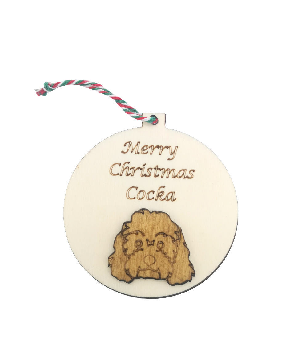 Merry Christmas Cocka Handmade Wooden Cockapoo Christmas Bauble