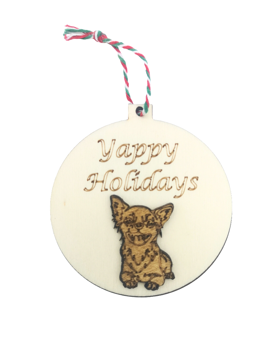 Yappy Holidays Chihuahua Handmade Wooden Christmas Bauble