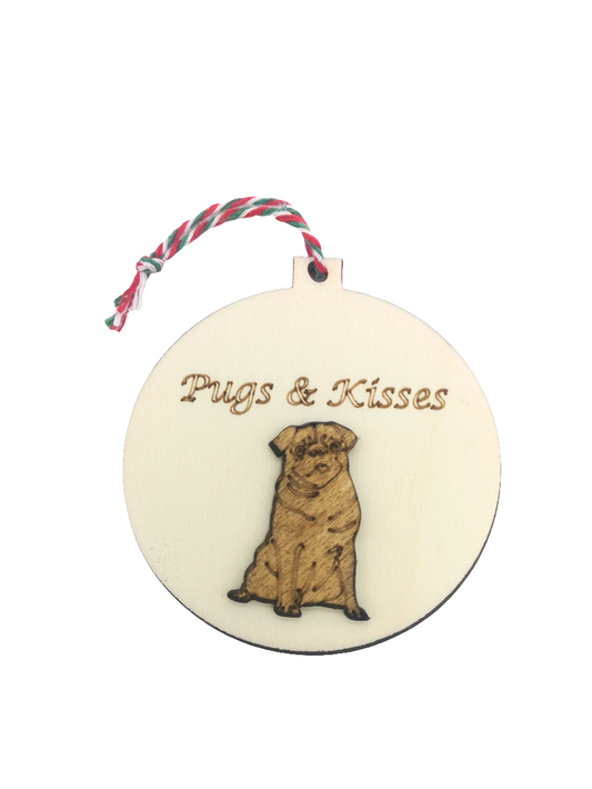 Pugs & Kisses Handmade Wooden Christmas Bauble