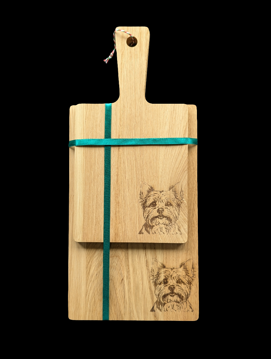 Yorkshire Terrier Oak Chopping Board Set- Front