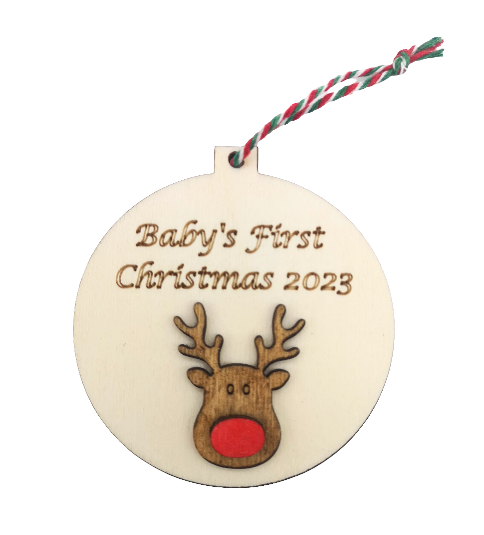 Baby's First Christmas 2024 Handmade Wooden Bauble