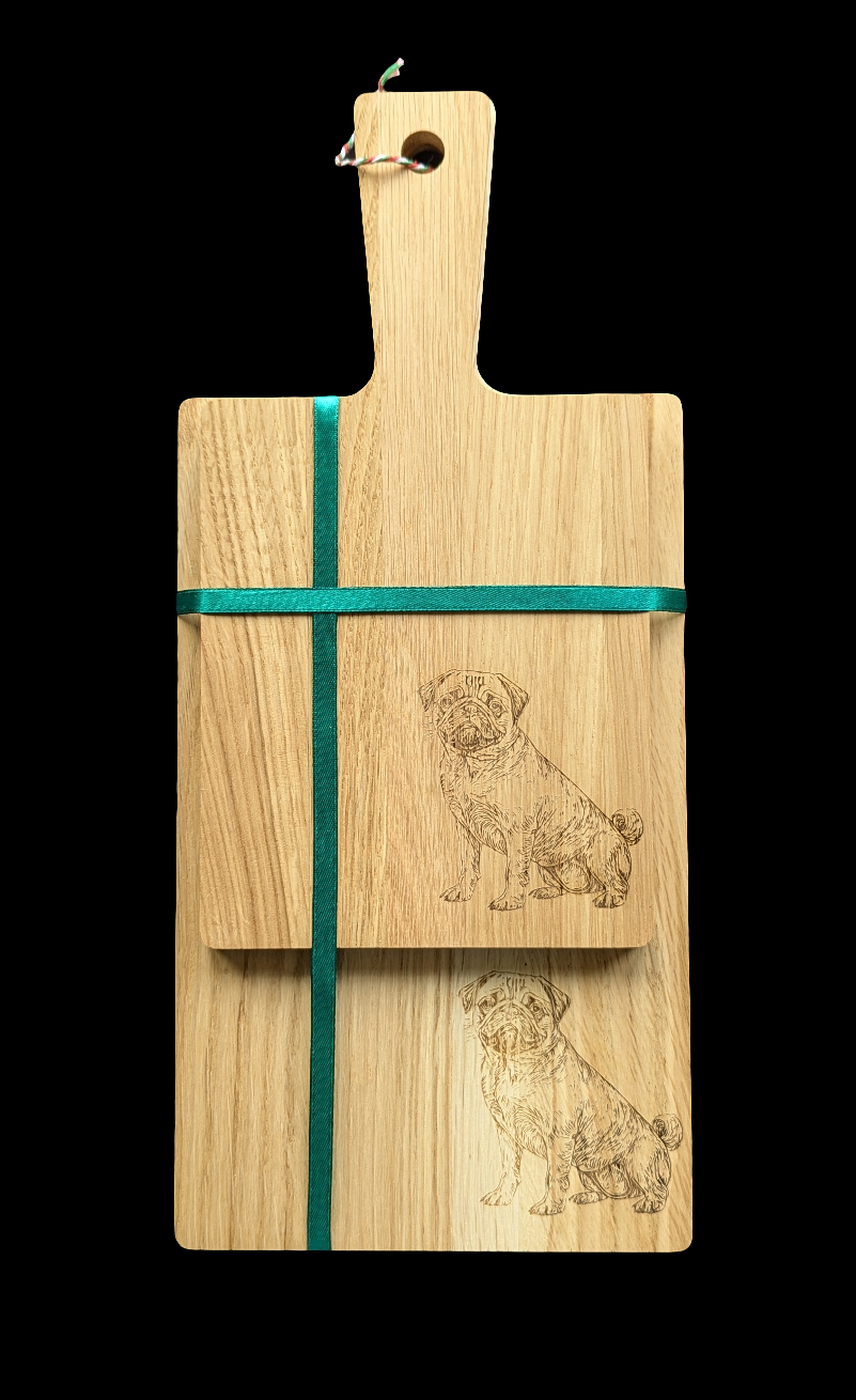 Pug Oak Chopping Board Set - Front 