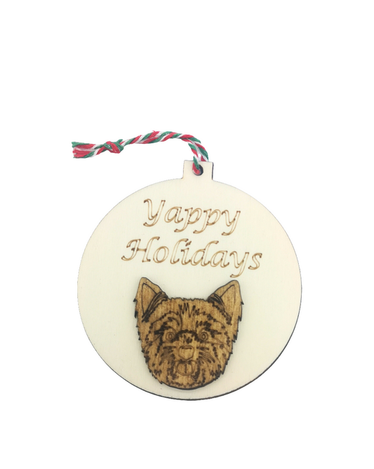 Yappy Holidays Yorkshire Terrier Handmade Wooden Christmas Bauble