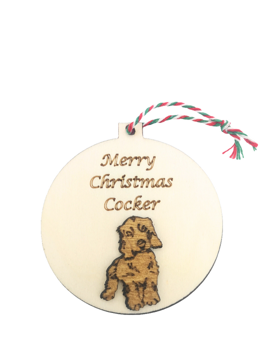 Merry Christmas Cocker Handmade Wooden Cocker Spaniel Christmas Bauble