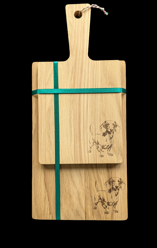 Dachshund Oak Chopping Board Set - Front