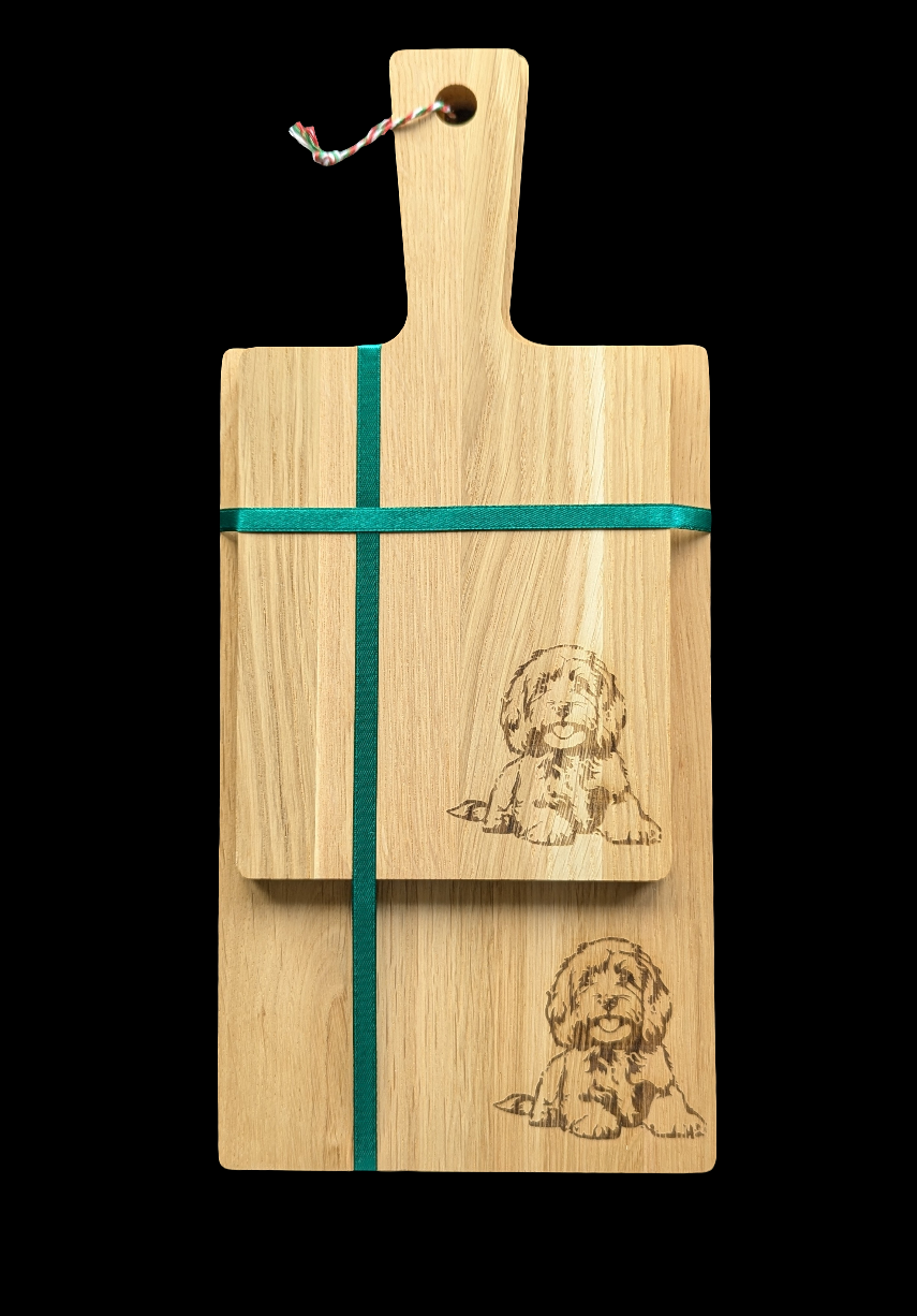 Cockapoo Oak Chopping Board Set - Front 