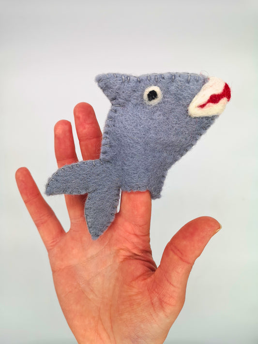 Handmade Shark Felt Finger Puppet