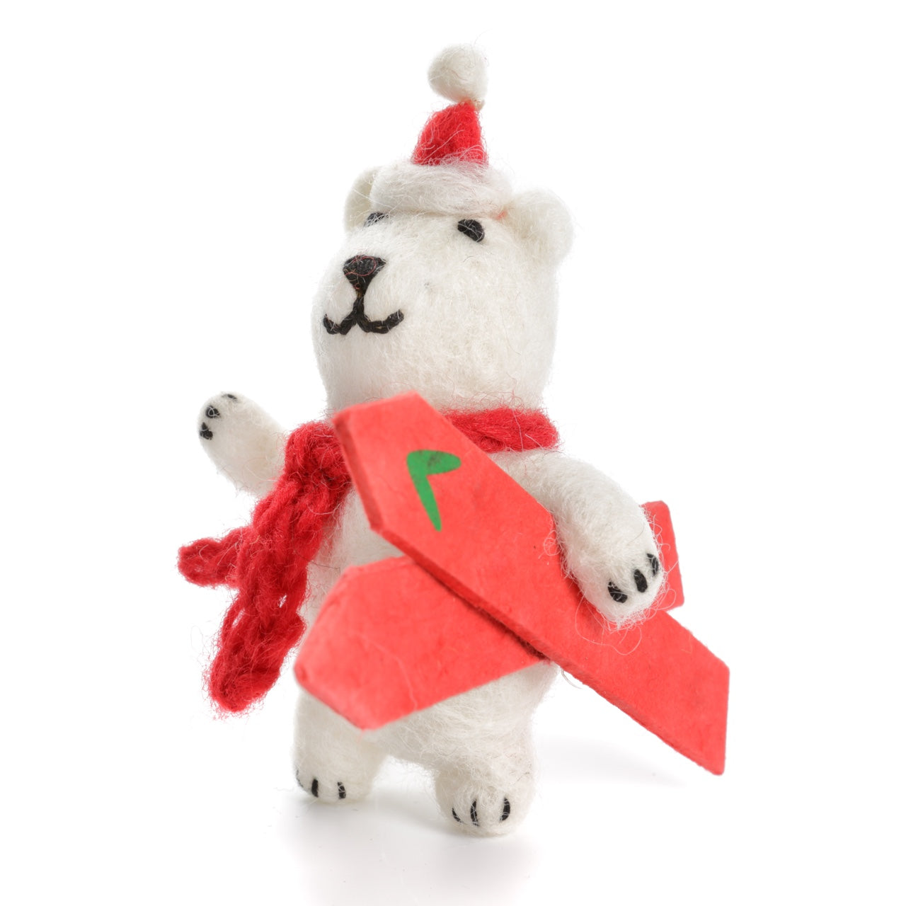 Polar Bear with Skis Hanging Felt Christmas Decoration