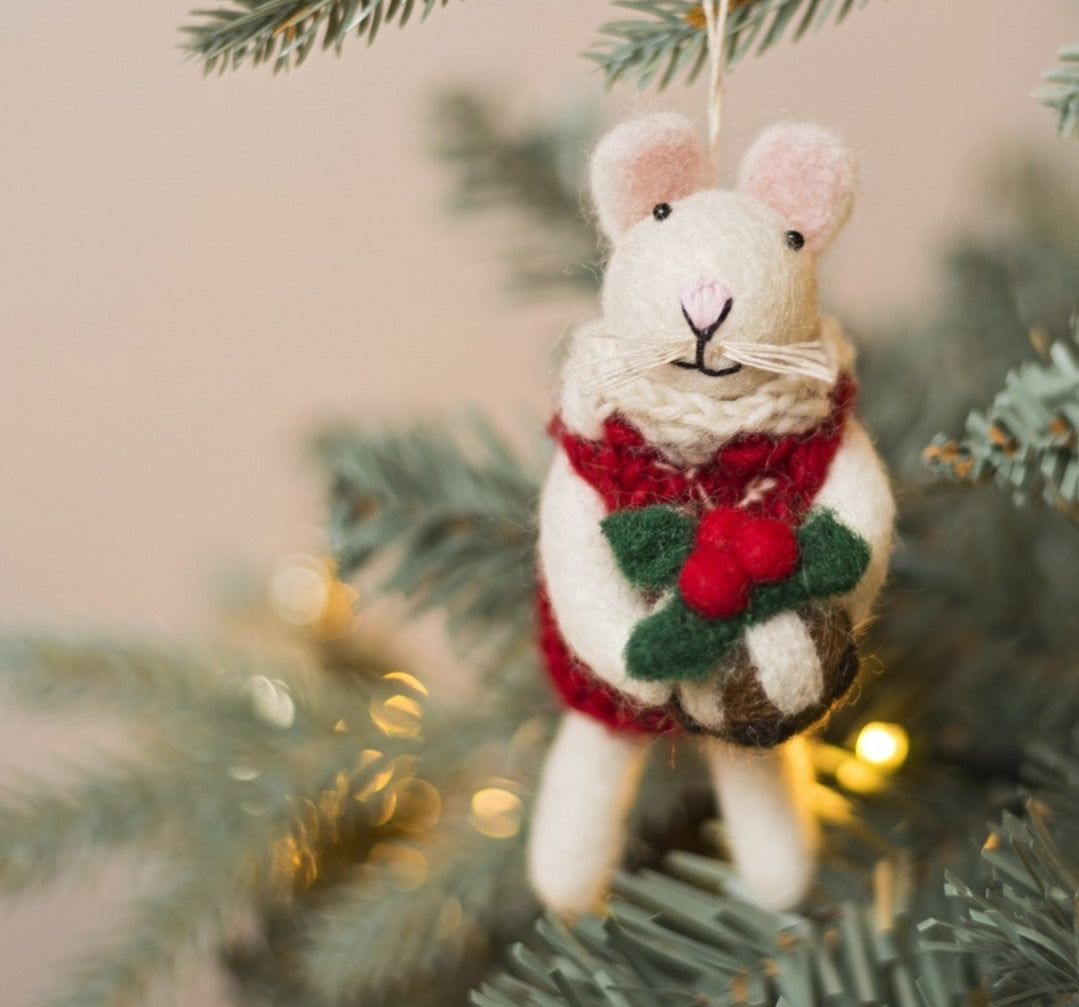 Little Girl Mouse Hanging Felt Christmas Decoration