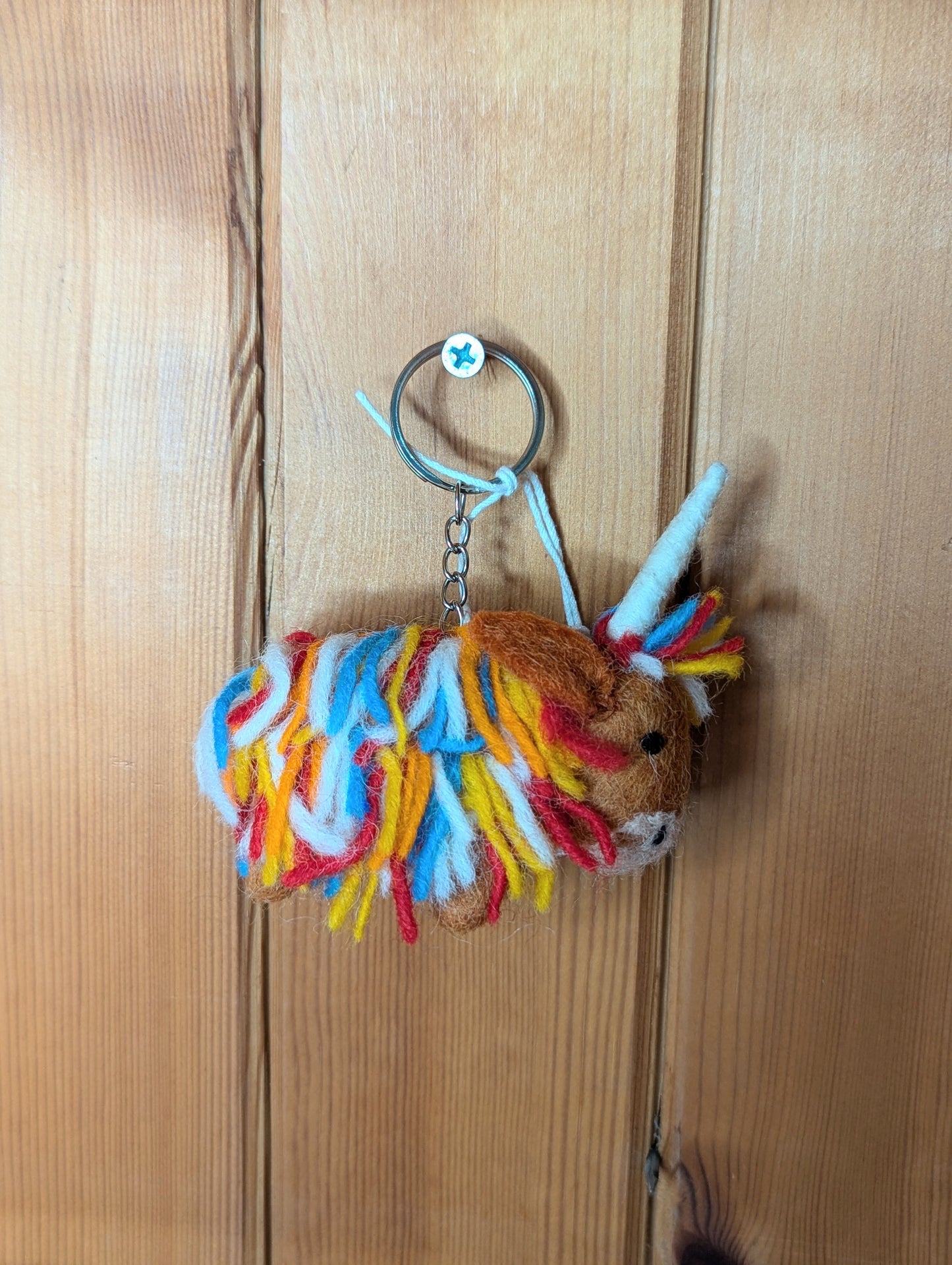 Multi coloured Highland Cow Felt Keyring