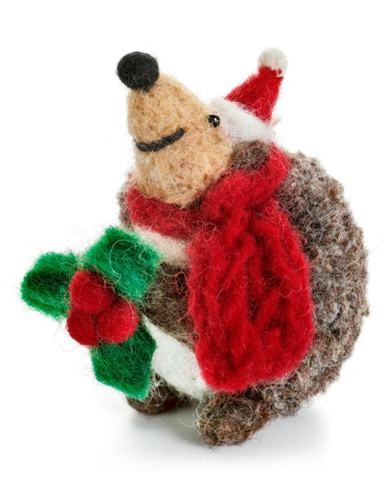 Hedgehog Hanging Felt Christmas Decoration