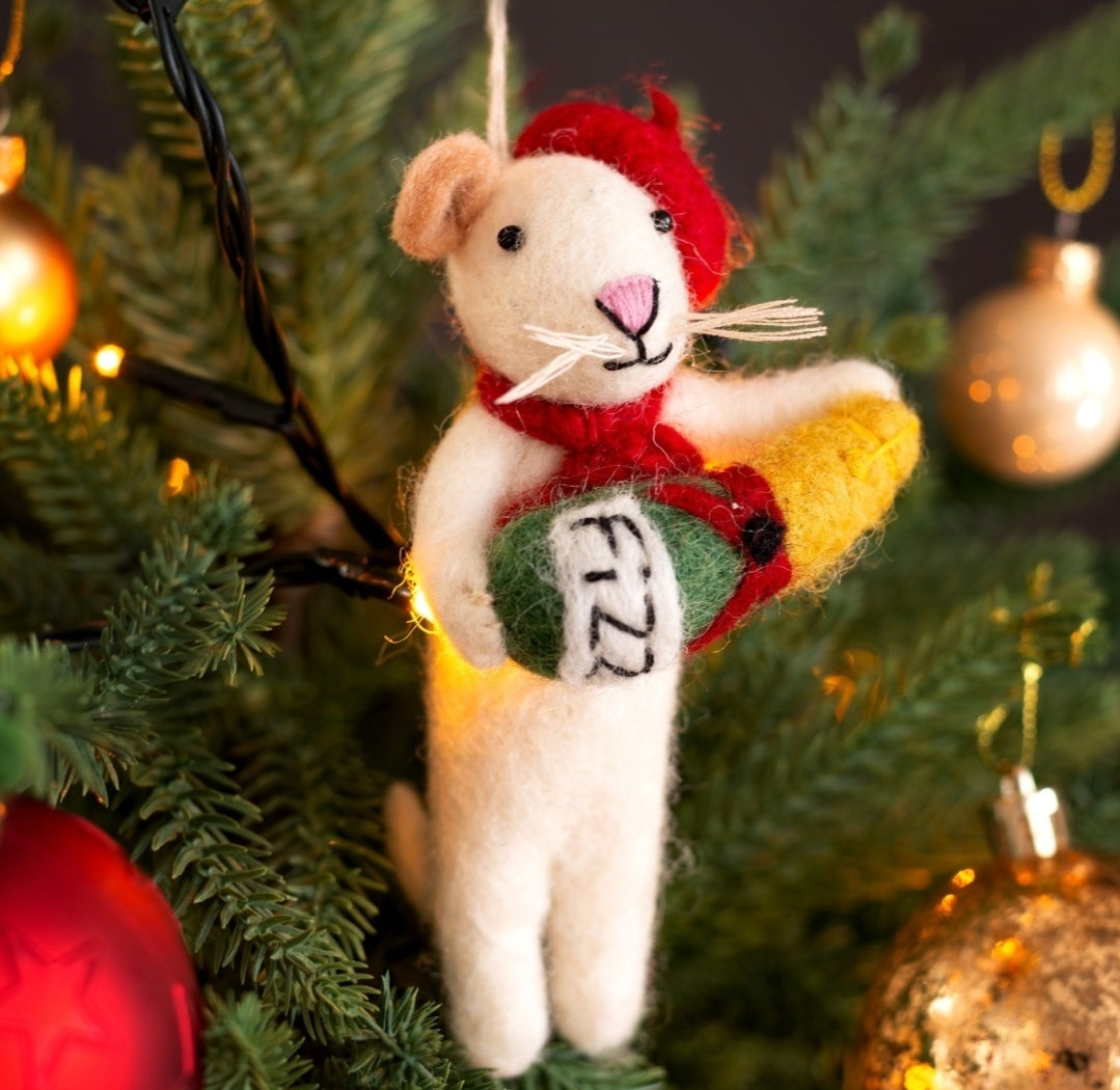 A Mouse with Champagne Bottle Hanging Felt Decoration