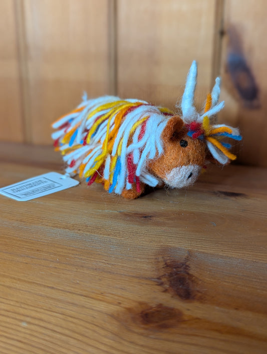 Multi Coloured Highland Cow Hanging Felt Decoration