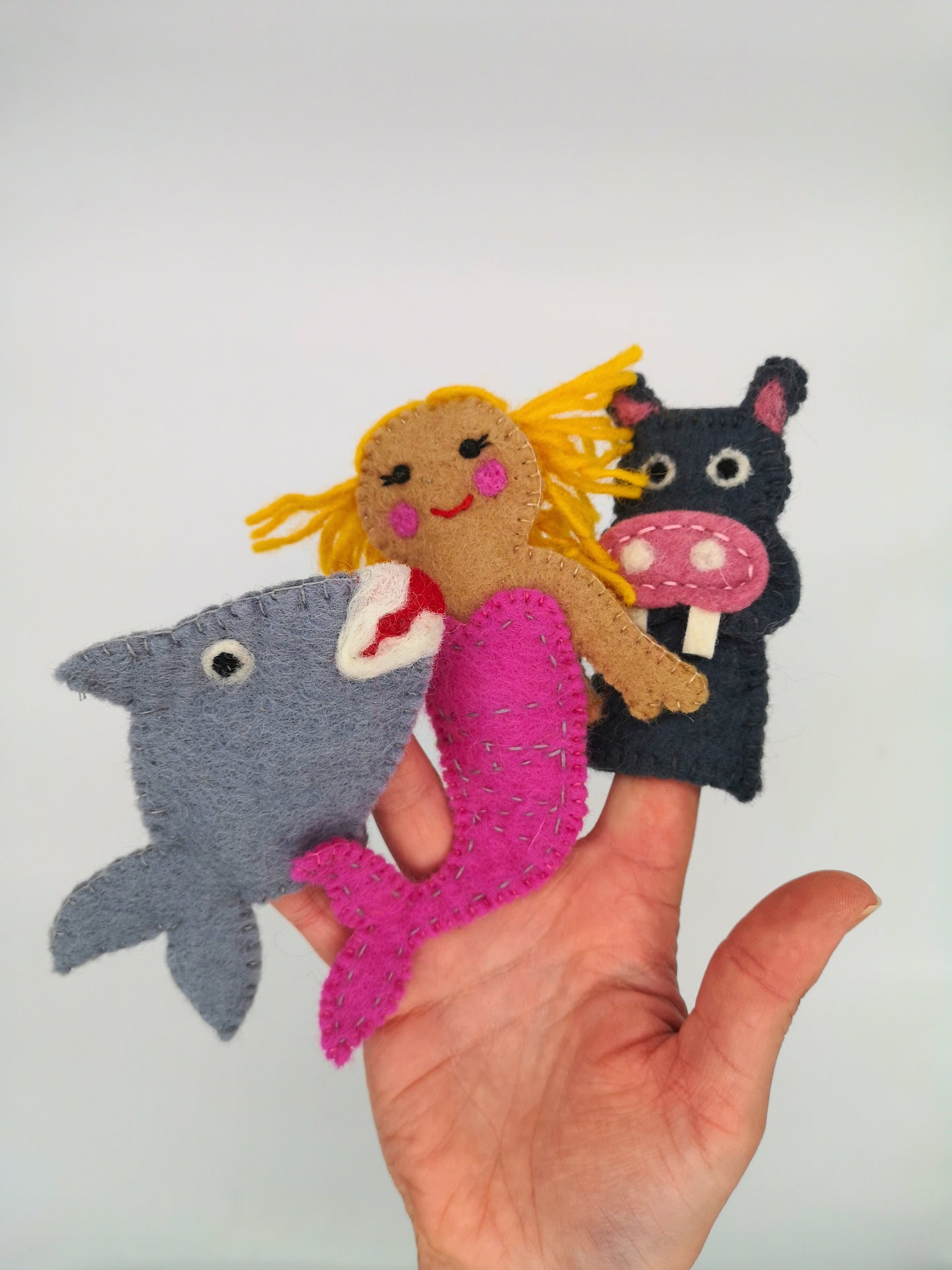 Handmade Hippo Felt Finger Puppet