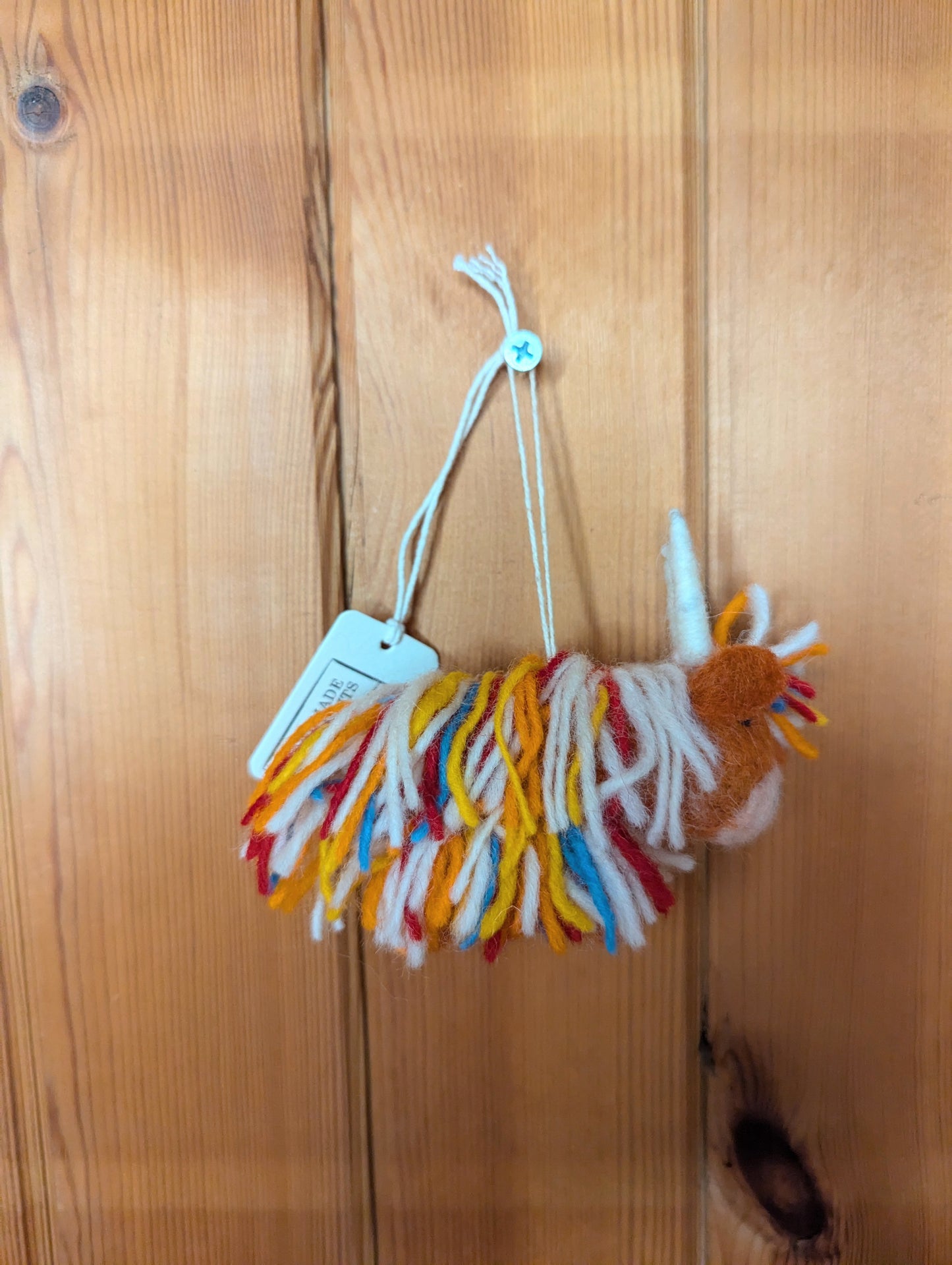 Multi Coloured Highland Cow Hanging Felt Decoration