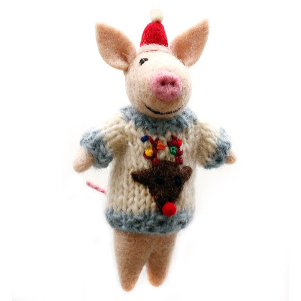 Pig in a Christmas Jumper Hanging Felt Christmas Decoration