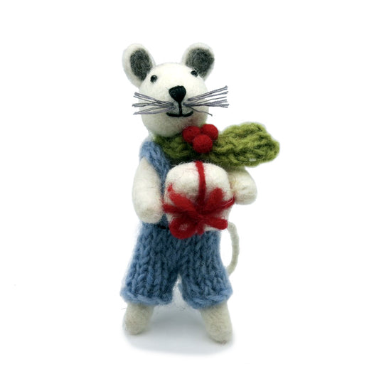 Little Boy Mouse Hanging Felt Christmas Decoration